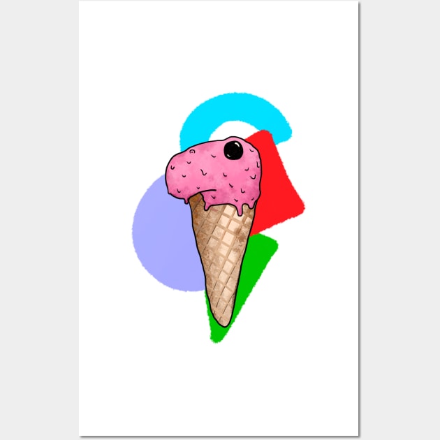 Creamasaurus Ice: a dinosaur that is also an ice cream Wall Art by Surplusweird